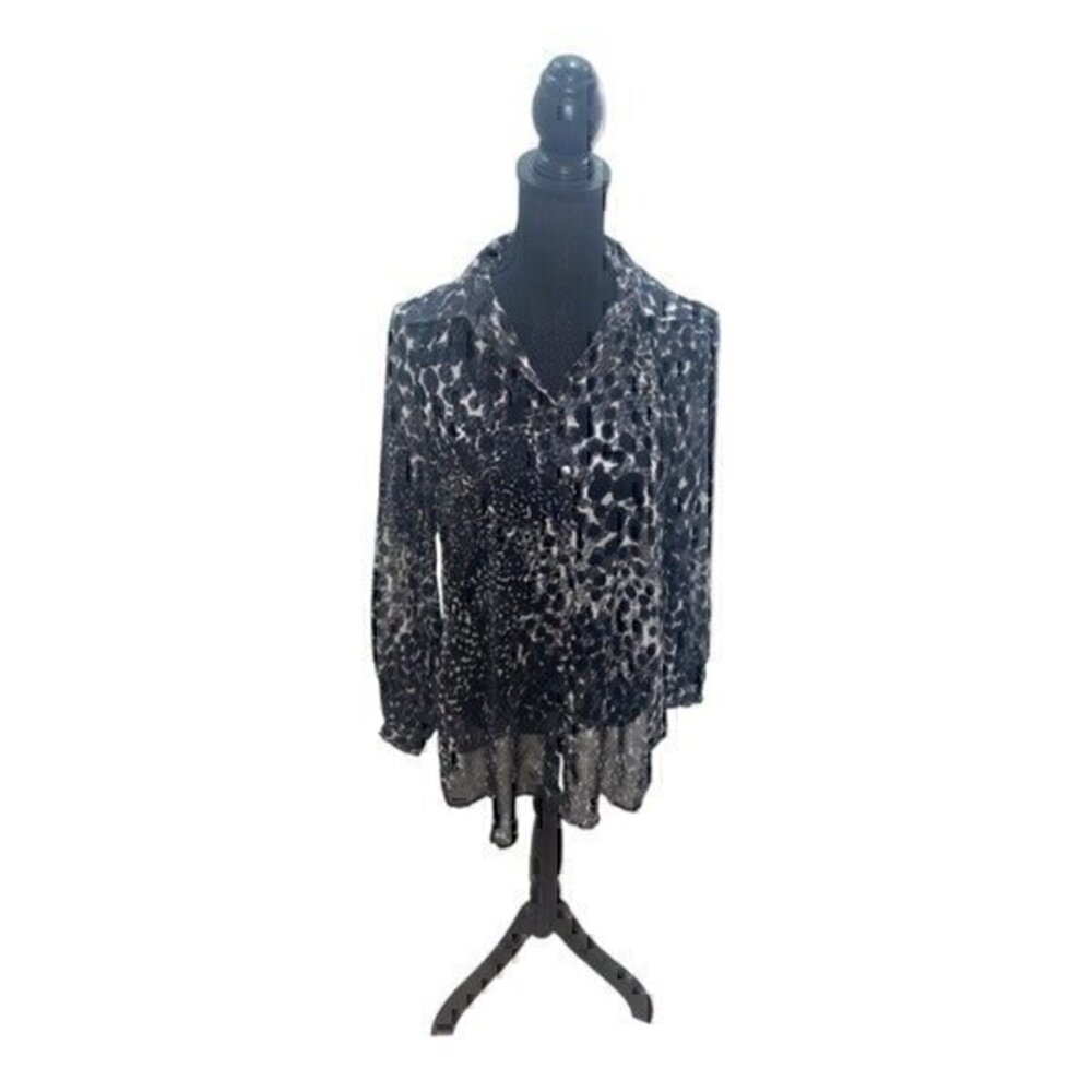 Cabi black and gray animal print long sleeve shear blouse long sleeves size XS